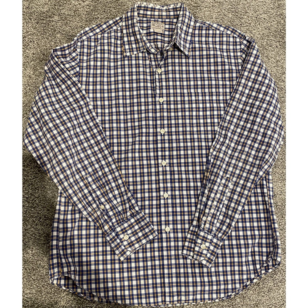 J CREW Men Long Sleeve Button Up Shirt Plaid Blue Yellow Large‎ J.Crew